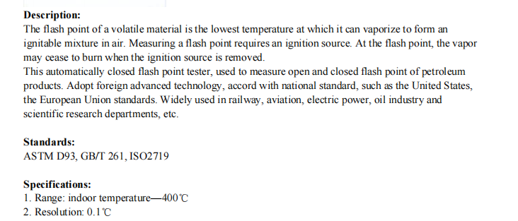YYF040 Automatically Closed Flash Point Test Apparatus