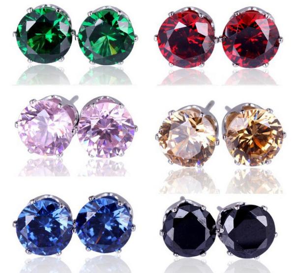 Colored round zircon imitation earrings
