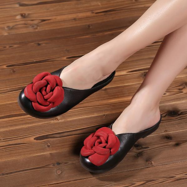 S329 2020 Summer New Ladies Sandals Flower Slippers First Layer Cowhide Leather Ethnic Style Slippers