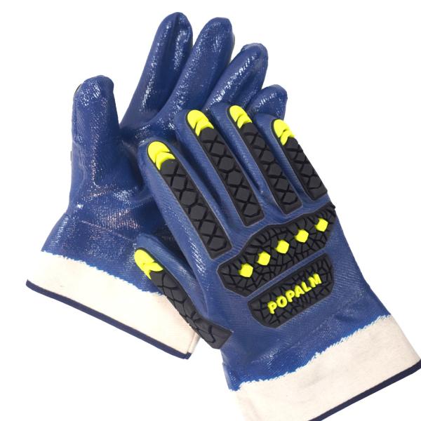 Industrial Chemical Resistant Work Gloves Impact Protection Blue Nitrile Gloves OEM ODM