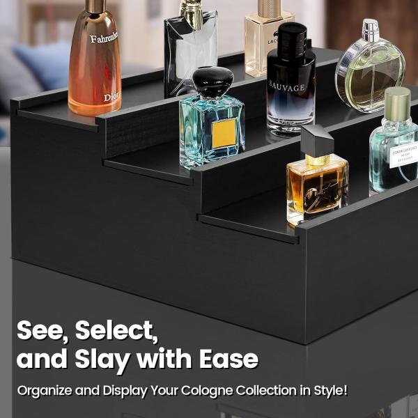 Customized Logo Acceptable Wooden Cologne Stand Perfume Organizer with Hidden Comp