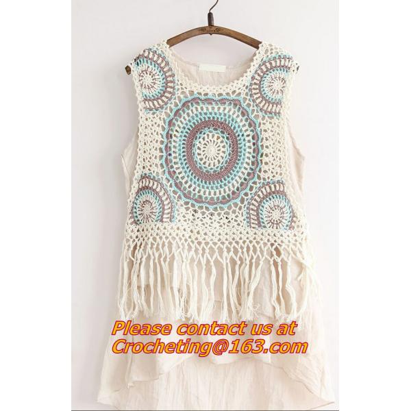 Mori Gilet Women Navy Blue Beige Fringe Crochet Vest Femme Knitted Hollow Out Spring Summe