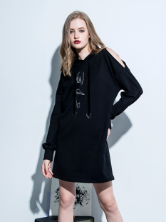 Women's Cold Shoulder Hoodie Dress - Breathable Cotton Knit Anti-Wrinkle Plus Size Maternity Casual Wear
