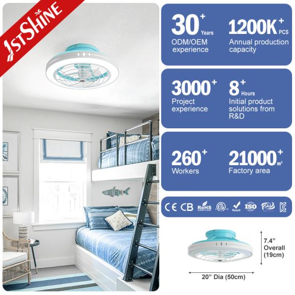 Ventilateur de plafond à profil bas 20 pouces ABS bleu avec télécommande et corps de lampe métallique