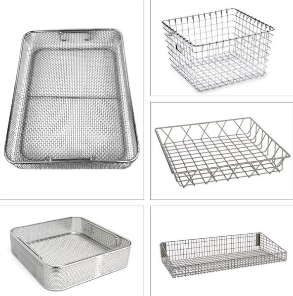 Stainless Steel 2.5mm Wire Mesh Storage Baskets Kitchen Picnic Metal Electroplate