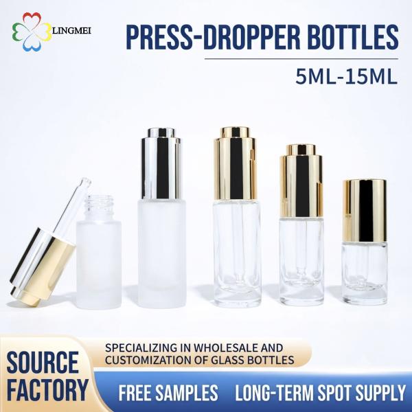 Luxury Push-Button Dropper Glass Bottle 5ml 10ml 15ml for Essential Oils & Cosmetic Serums