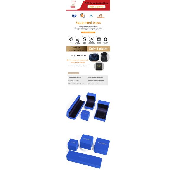 Boîte de bijoux en cuir bleu rectangulaire pour boucles d'oreilles de taille personnalisée Bracelet Collier Ring