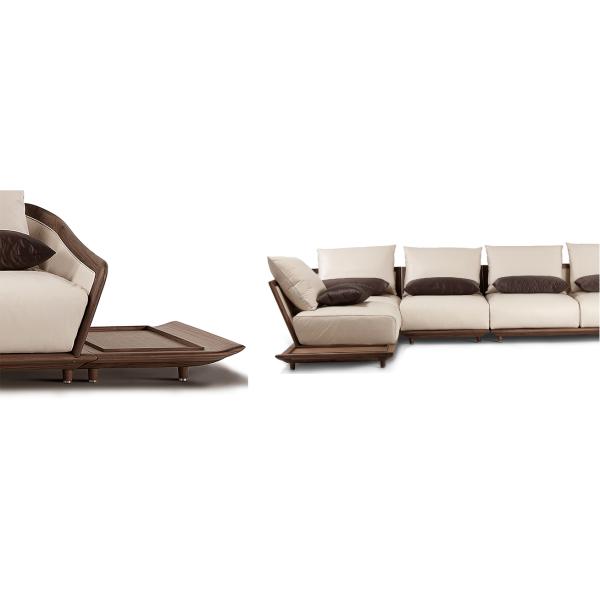 Luxury Solid Walnut Wooden Corner Sofa Set Living Room With Small Table