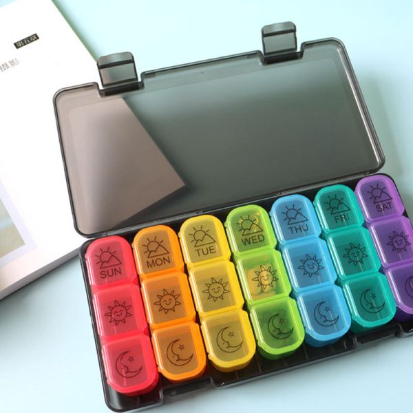 Pill Container Organizer 3 Times Day 7 Days Plastic Portable 21 Compartments Weekly Travel Vitamin Medication Case