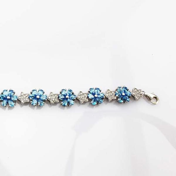 Sterling Silver Link Flower  Blue Topaz Cubic Zircon Tennis Bracelet(B01BLUE)