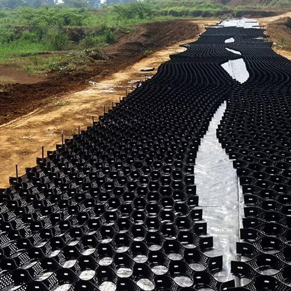 Geocelda HDPE de plástico para carretera estándar ASTM, grava, panal de abeja, para refuerzo de muro de contención, protección de taludes, calzada, control de erosión