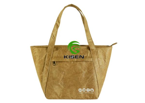 Portable Waterproof Brown Paper Bags , Strong Washable Paper Tote Bags