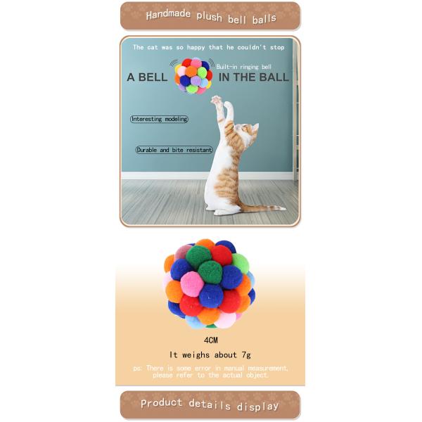 Popular Colorful Handmade Bouncy Ball Kitten Toys Plush Bell Ball Planet Ball Cat Toys