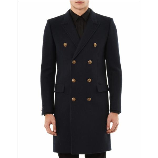 Custom high quality mens longline wool coat with double-breasted