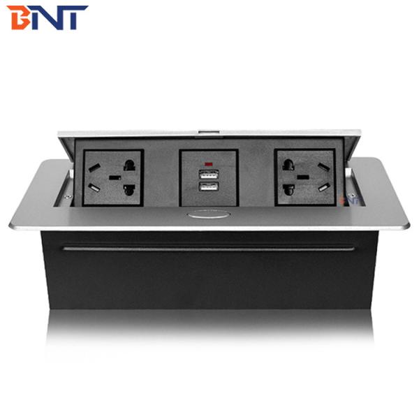 110V~240V  Rated  Voltage  Silver Furniture Pop Up Multimedia Socket Zinc  Alloy  With  2*Universal  Power  Plug / 2* US