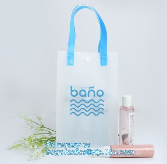 Waterproof recycled handle shopping square bottom transparent pvc plastic bag, promotion gifts packing plastic handle PV
