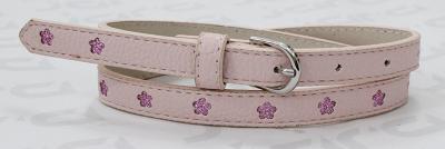 Pink Round Tip Kids Fashion Belts With Punching Shiny PU Flowers 1.5cm Width