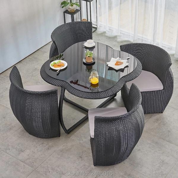 Space Saving Outdoor Garden Chair and Table Rattan Furniture Bistro Cafe Set for Garden