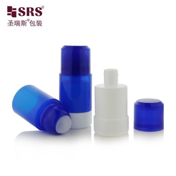 RPPE(P)-75ML Big Size Empty Diamond Blue Colored Refillable Roll On Bottle With Replacement Inner Bottle White Inner Bottle PP Pasitc Roller Ball For Deodorant Gel Formual