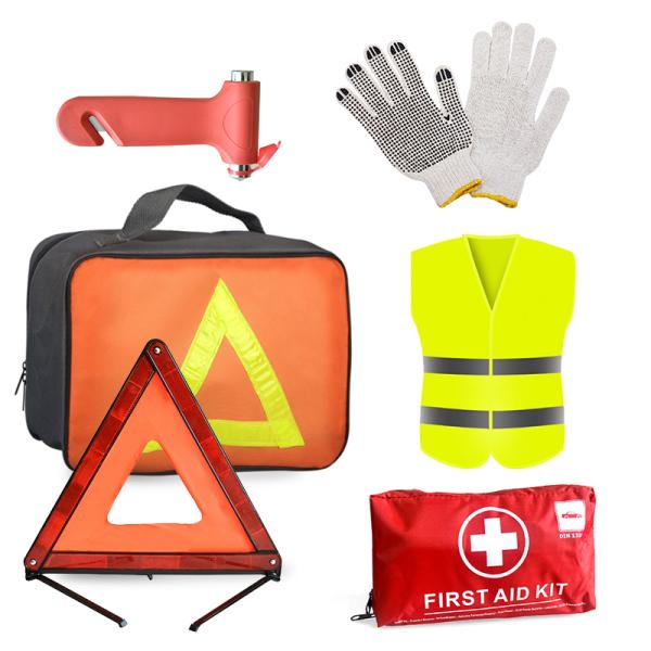 Kit d'aide en cas d'urgence pour voiture en bordure de route avec gants en coton en PVC et gilet d'avertissement