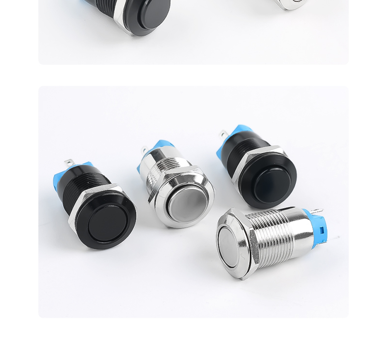 Oxidized Black Metal Pushbutton Switch 12mm Without Light Latching Welding Foot High Head Flat Head Round Push Button