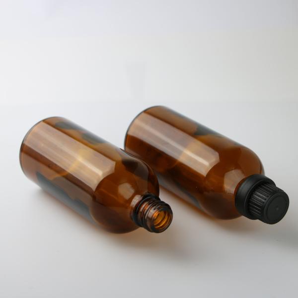 Clear Amber Glass Essential Oil Bottles 50ml 100ml 200ml With Black Cap