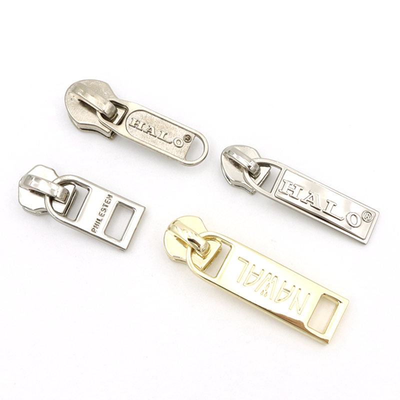 Embossed Custom Logo Zipper Pulls Nickel Plated Handbag Zipper Pulls