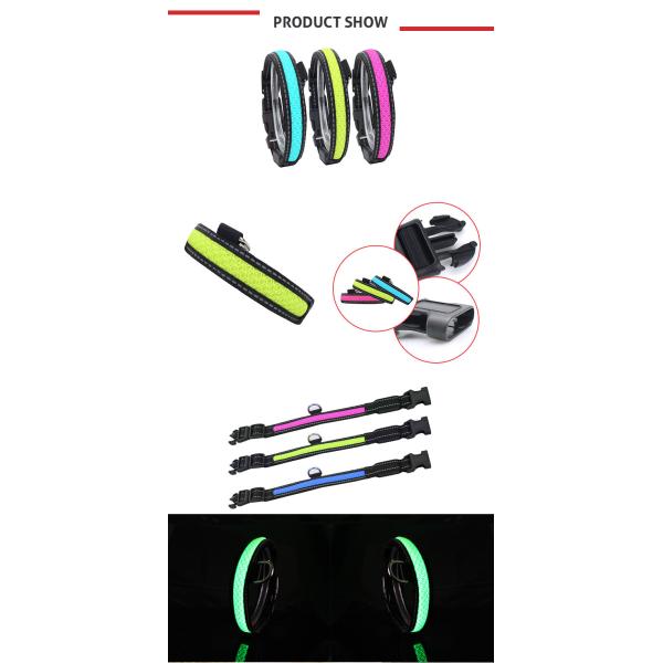 Pet Nylon Luminous Fluorescent LED Dog Collar Leashed in Dark Size S / M / L