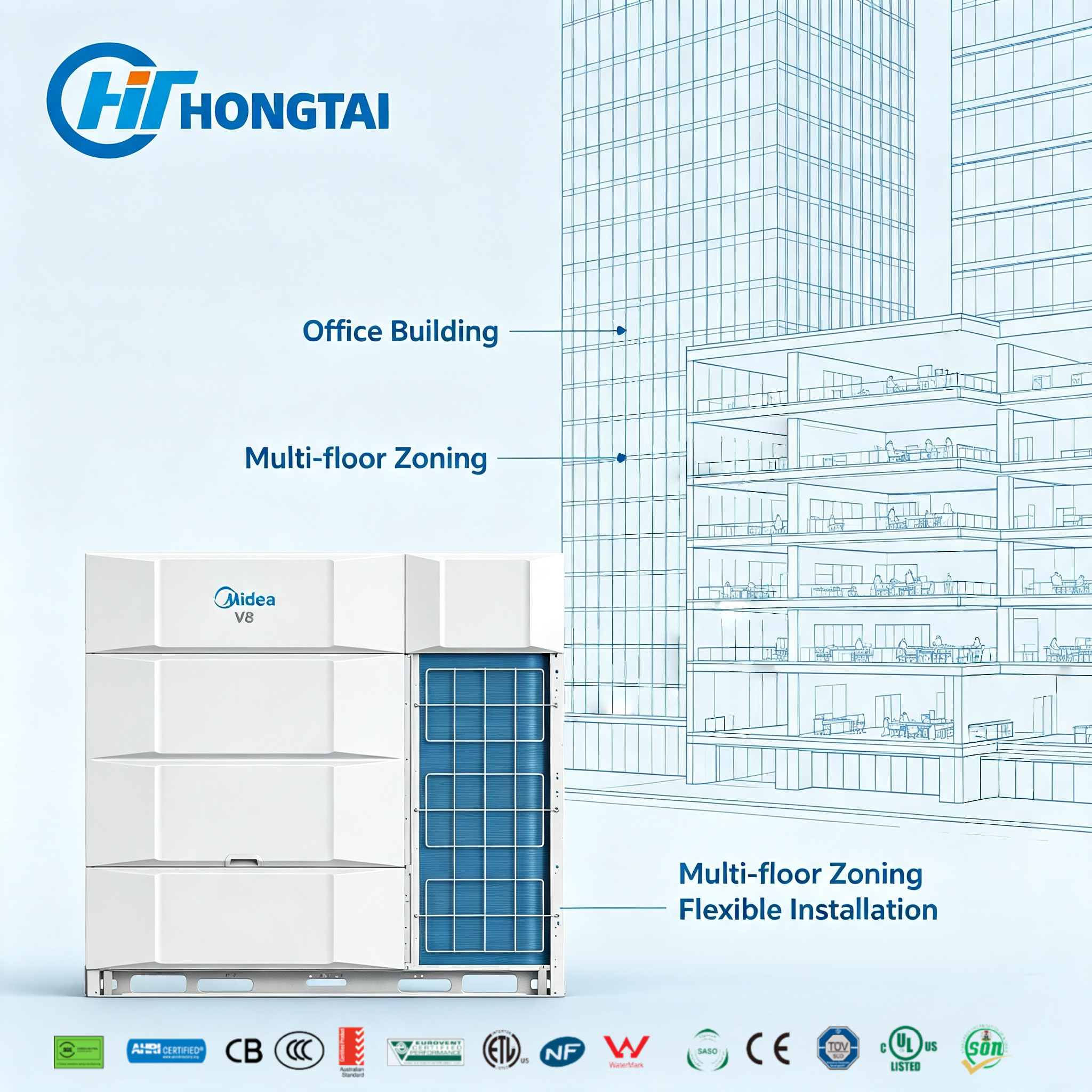 Midea V8 Eco VRF Fast Installation for Cost Effective Small Commercial HVAC Projects Streamlined Installation Reduced Labor Costs Faster Project Completion