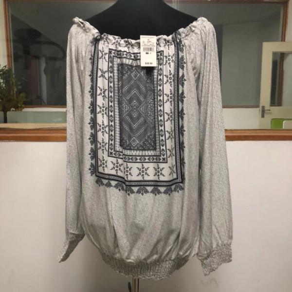 Grey Plus Size Off The Shoulder Tops Ethnic Style Women's Plus Size Blouse