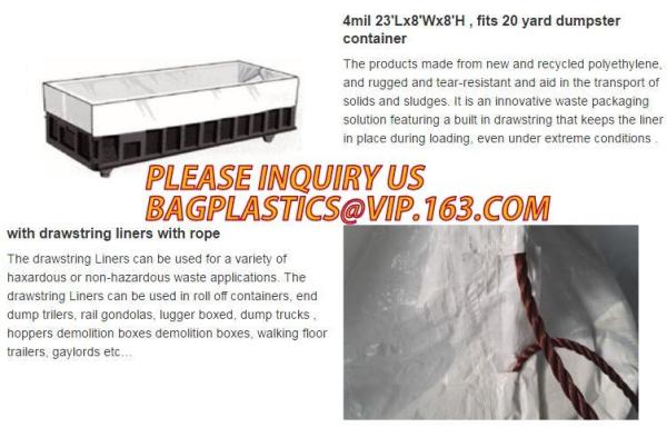 Waste Disposal Dumpster, Open Top Roll Off Drawstring Container Liners, Dumpster Liners, Facility Liners