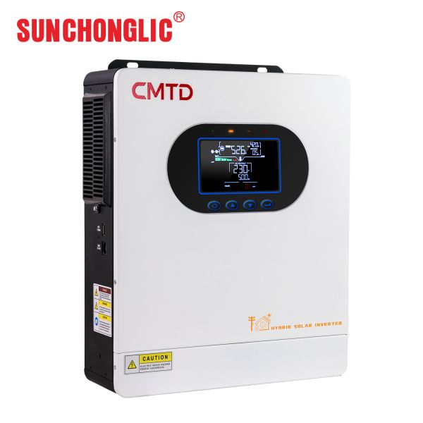 SUN-D This hybrid inverter delivers 5KW of pure sine wave AC power from a 24V system, combining an MPPT solar charger and UPS functionality in a single unit.