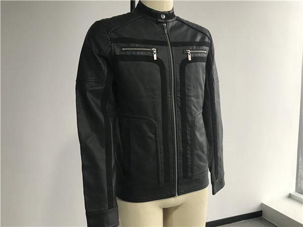 Black Mens PU Jacket With Suede Detail , Mens Leather Look Biker Jacket TW77818
