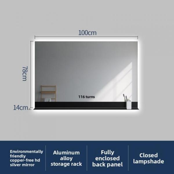 Modern Large Rectangle Metal Frame Mounted Mirror Shelf Touch Switch IP44 Design Style Lights Hotel Use Apartment Villa 3-Year