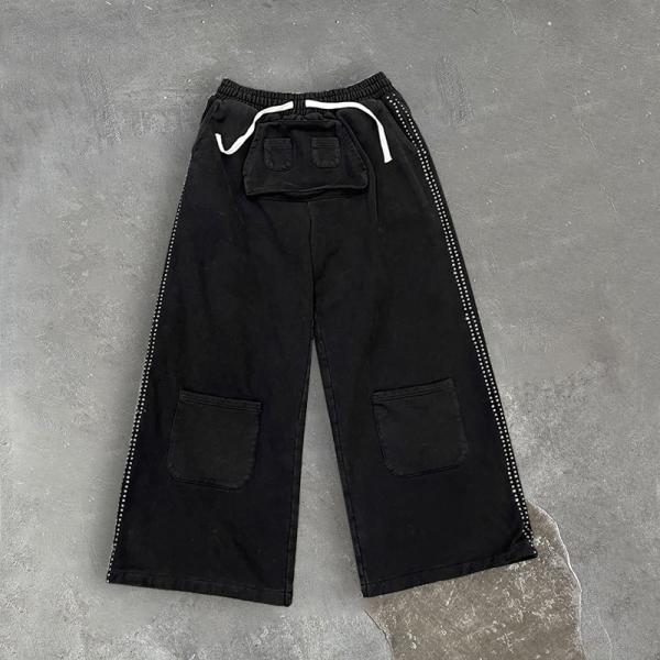 Custom logo Baggy Sweatpants 100% Cotton Fleece Pant Rhinestone Sweats Pants Wide Leg Flared Baggy Sweatpants Joggers