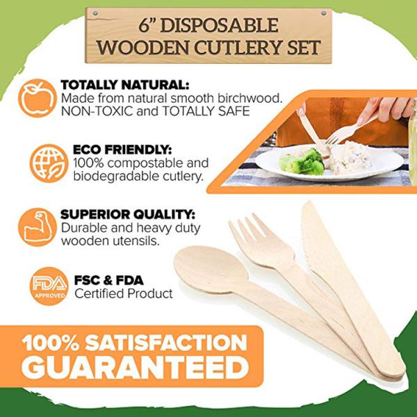 Eco-Friendly Disposable Wooden Bamboo Cutlery Set With Knives Forks Spoons Utensil Sets