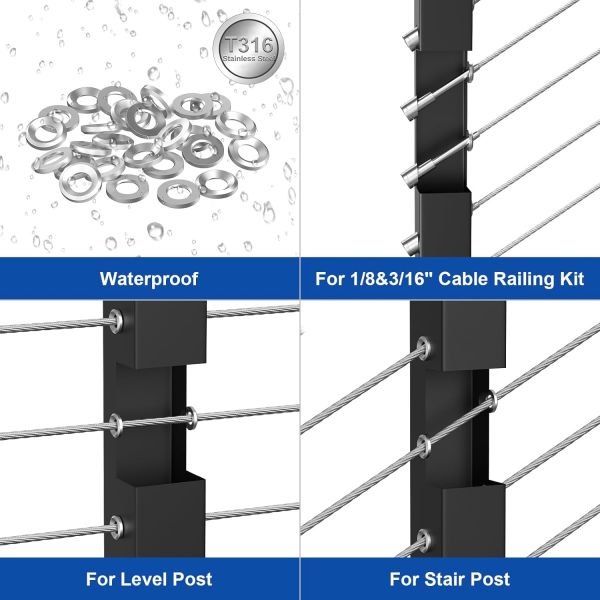 Stainless Steel Thickness Cable Railing Protector Adhesive Sleeves for Deck Stair Cable Railing Post Kits