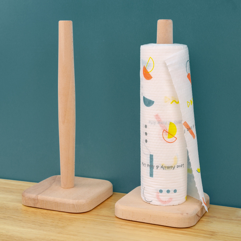 Kitchen Paper Towel Rack Roll Paper Cling Film Lazy Rag Storage Rack Creative Vertical Wooden Storage Shelf