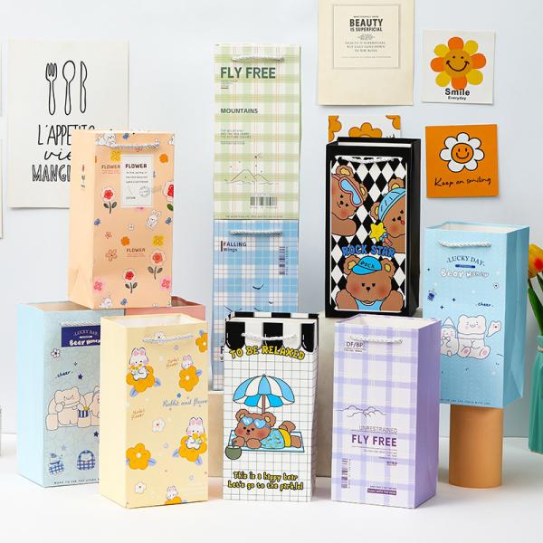 Sac en papier de rangement pour tasse à eau de dessin animé mignon, petit cadeau, souvenir, sac à main, emballage de fleurs, sac cadeau