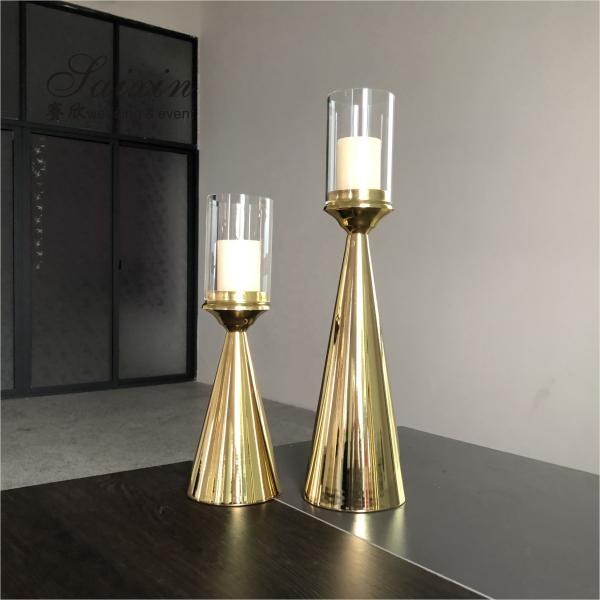 Golden Brass Taper Wedding Candlestick Holders Central Pilar 2 Pcs Conjunto