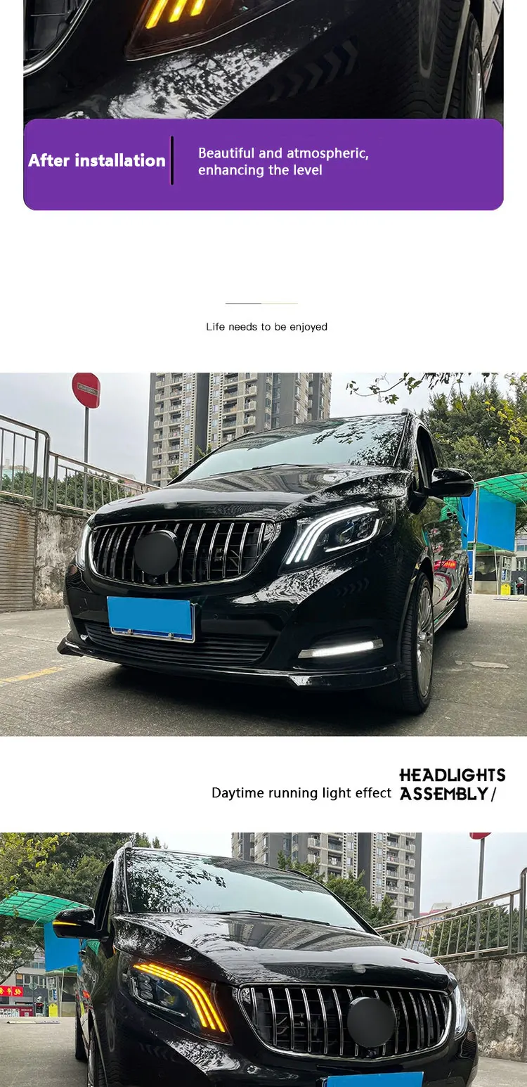 Сборка фар для Mercedes Benz VITO V Class 2016-2020 Ретрофит Maybach DRL LED Свет Желтый Поток Поворота V260