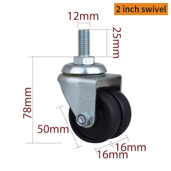 EDL 2 Inch Threaded Equipment Casters Black PA Casters With Brakes 80kg Road M312S-13