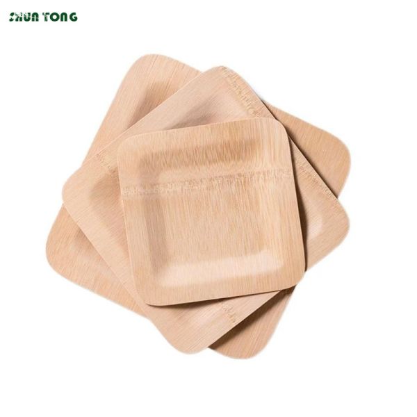 Compostable Square Disposable Bamboo Plate Dinnerware Customized