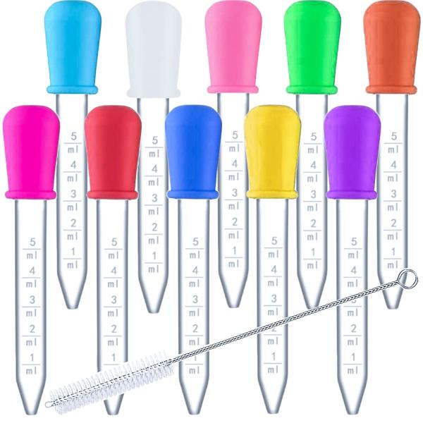 Pipettes Droppers Silicone 5ml Clear Medicine Eye Dropper For Kids With Bulb Tip & Brush For Candy Mold, Gummy