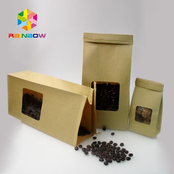 Customized Tin Tie Coffee Resealable Kraft Paper Bags / 3 Side Seal Pouch