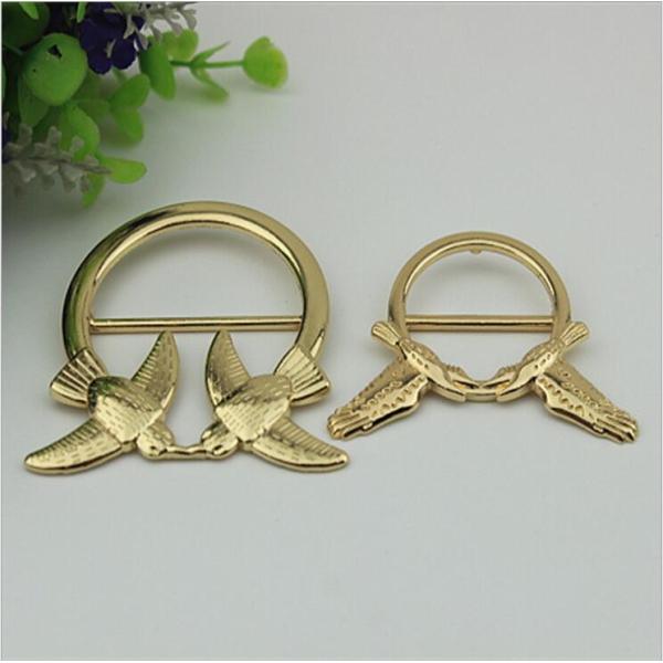 Fashion gold color 32 & 47 mm round shape double bird patter decorative metal adjustable slide buckles for straps