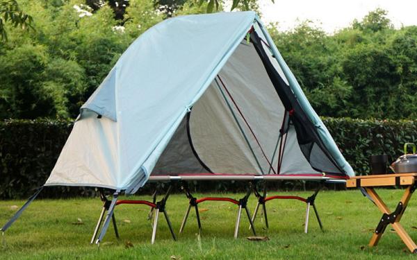 Cama de acampamento exterior 200X120X95CM da dobradura do berço das barracas de acampamento de Oxford do poliéster 210D azul