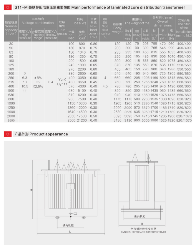 10KV Oil Immersed Transformer 25KVA~2500KVA Full Encapsulated Distribution Transformer S11 S13