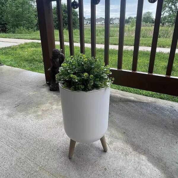 Tall Wooden Grain Trash Can Green Plant Cover Office Bathroom Garbage Can Waste Bin with Plant Style Lid