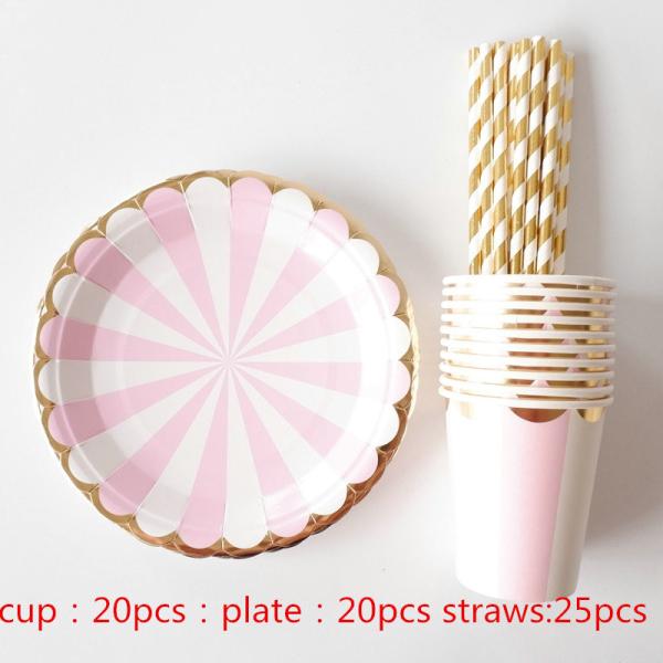 Baby Pink Striped Afternoon Tea 18th 30th 40th Birthday Disposable Party Tableware